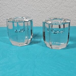 Clear Heavy Glass Tapered Candle Candlestick Holders Octagonal Vintage
